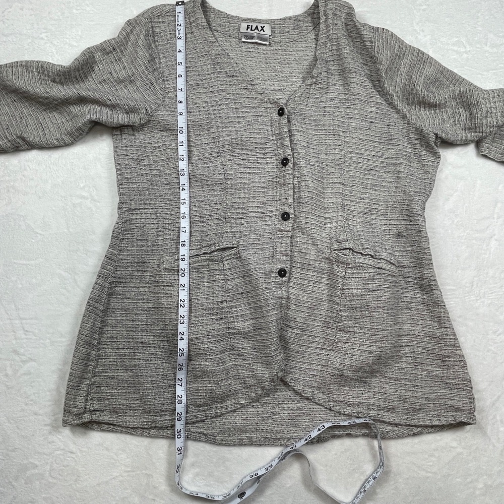 FLAX Womens Gray 100% Linen Button Front Tunic Top 3/4 Sleeve Size Large Coastal - Picture 6 of 8